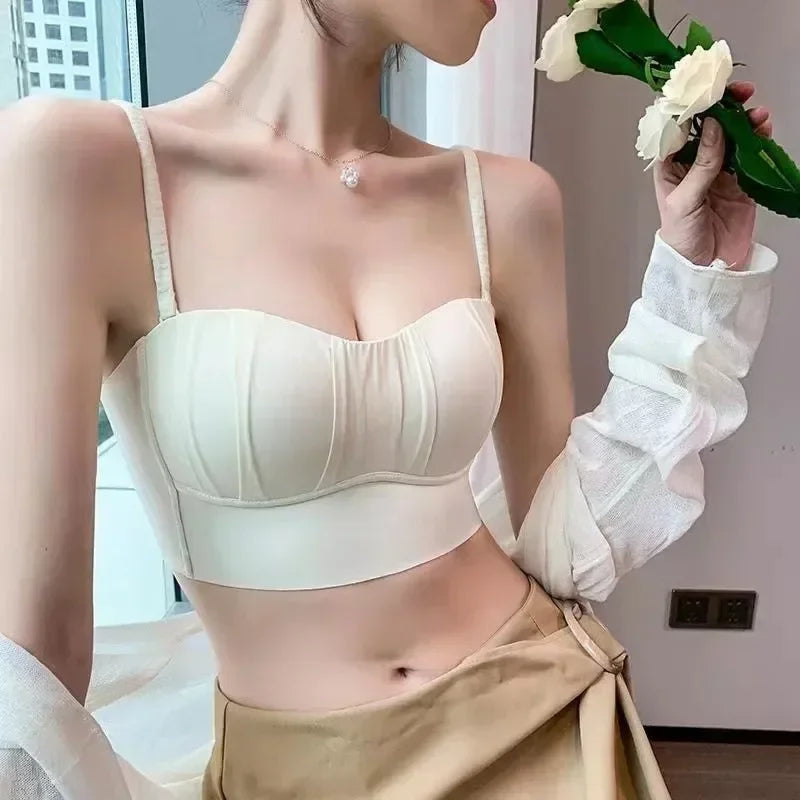 Push Up French Pleated Detachable Ringless Thin Bra