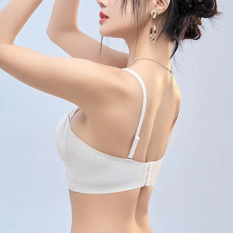 Push Up French Pleated Detachable Ringless Thin Bra