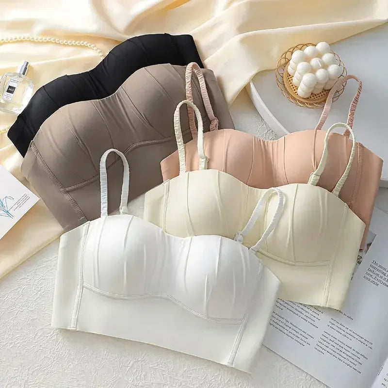 Push Up French Pleated Detachable Ringless Thin Bra