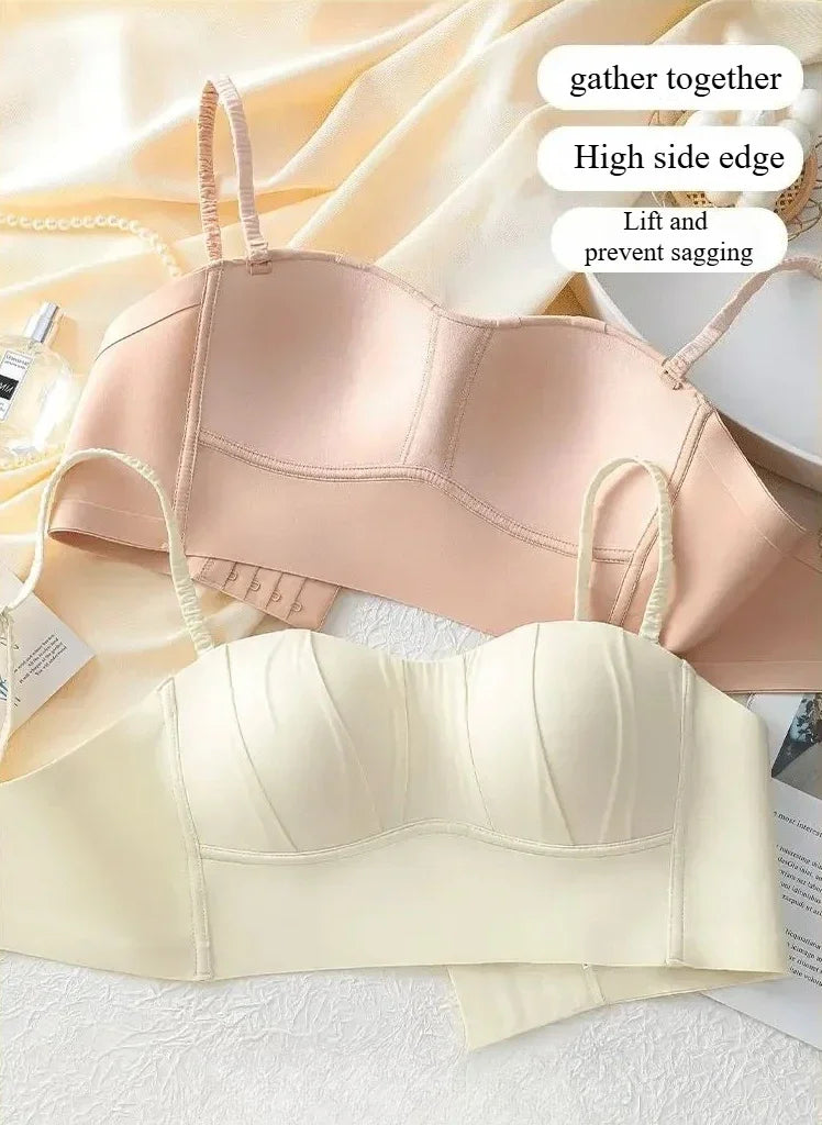 Push Up French Pleated Detachable Ringless Thin Bra