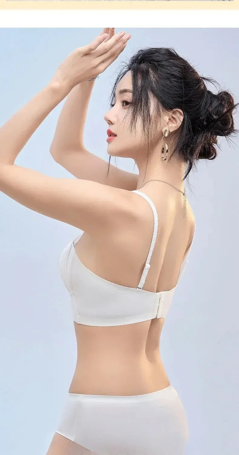 Push Up French Pleated Detachable Ringless Thin Bra