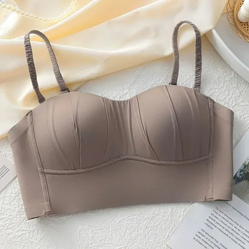 Push Up French Pleated Detachable Ringless Thin Bra