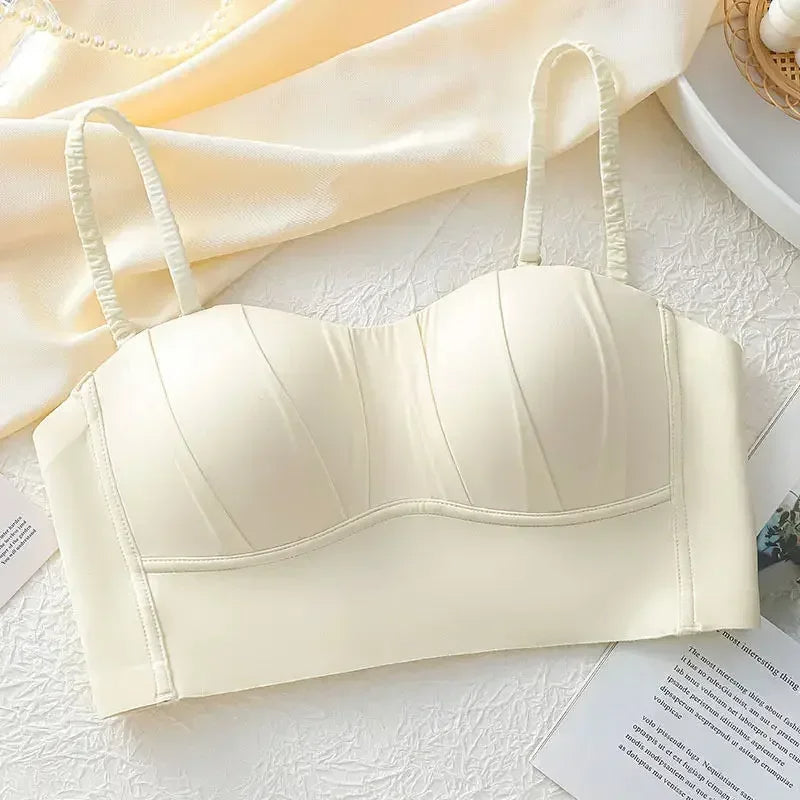 Push Up French Pleated Detachable Ringless Thin Bra